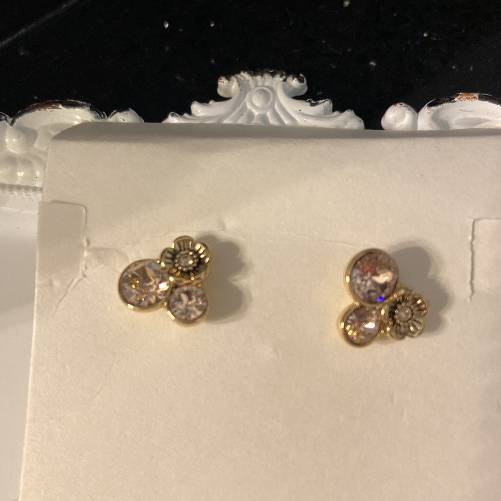 Coach Tea Rose Mini Pink Crystal Cluster Stud Post Earrings - Picture 4 of 12